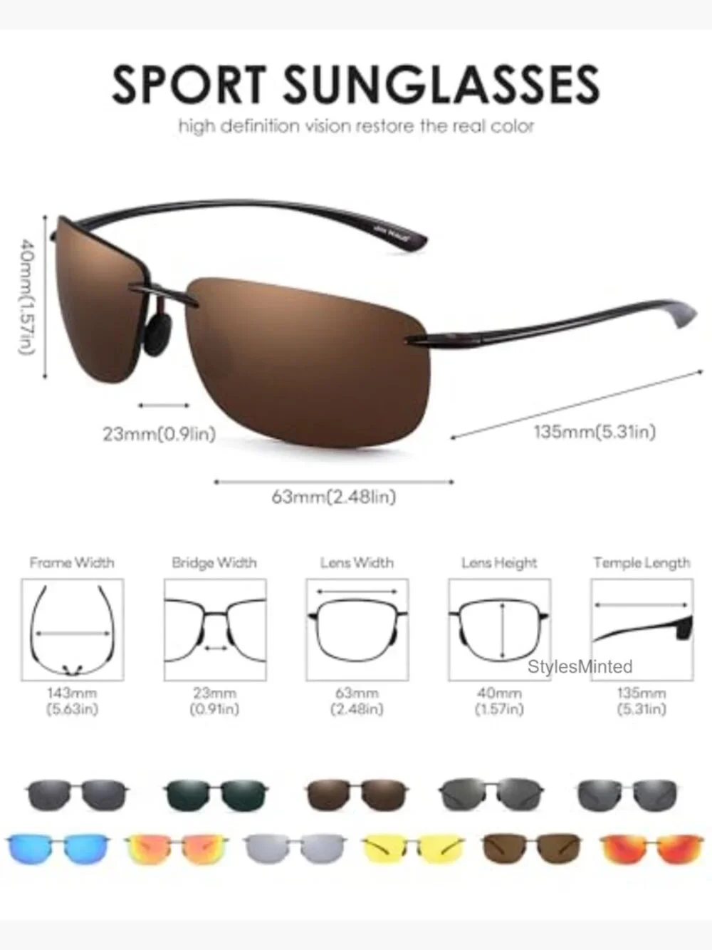 Unisex Rimless Sport Sunglasses with UV400 Polarized Lens TR90 Frame
